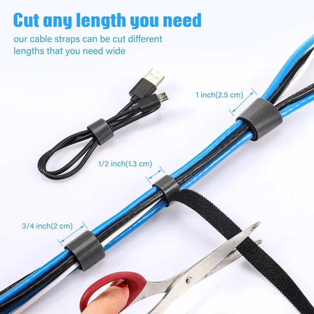 Alt view image 3 of 7 - 30 Yards Hook and Loop Tape, 3 Rolls, 3 Widths 1/2 in 3/4 in 1 in Sturdy Nylon, Self-gripping No Residue, Cut to Any Length, Reusable Cable Ties, Cord Bundling, Garage and Office Organization