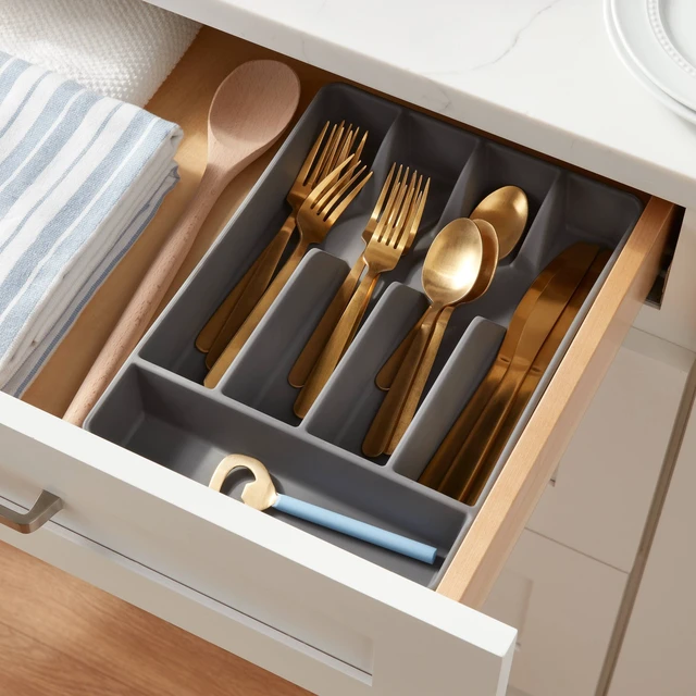 Alt view image 3 of 7 - 5 Compartment Plastic Plastic Drawer Organizer Gray