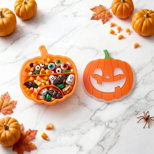 Alt view image 2 of 5 - Jack-O-Lantern Pumpkin Halloween Snack Box Food Storage Container