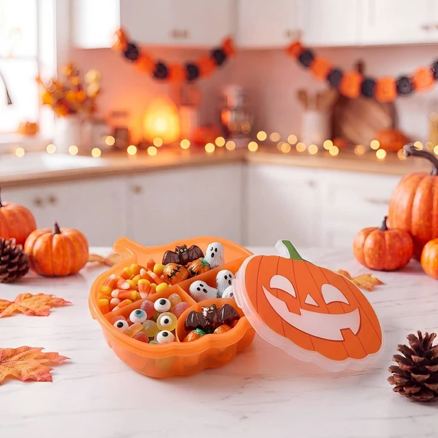 Alt view image 5 of 5 - Jack-O-Lantern Pumpkin Halloween Snack Box Food Storage Container