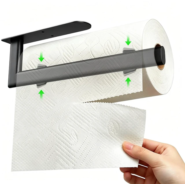 Main image of Paper Towel Holder Under Cabinet Self Adhesive & Drilling, Prevent Slipping | Black Paper Towel Holder, Stainless Steel Papertowel Holder for Kitchen Bathroom, Paper Roll Holder Wall Mouted Under Cabi