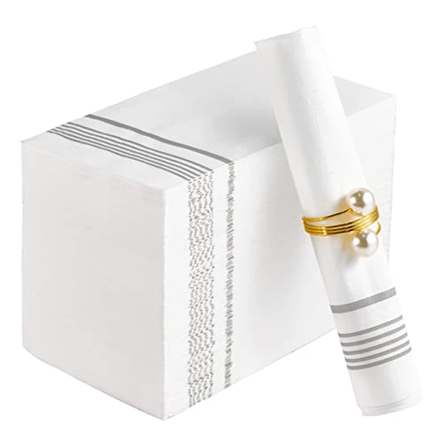 Alt view image 4 of 4 - 100 Paper Napkins Disposable Guest Towels, 3 Ply White Dinner Napkins