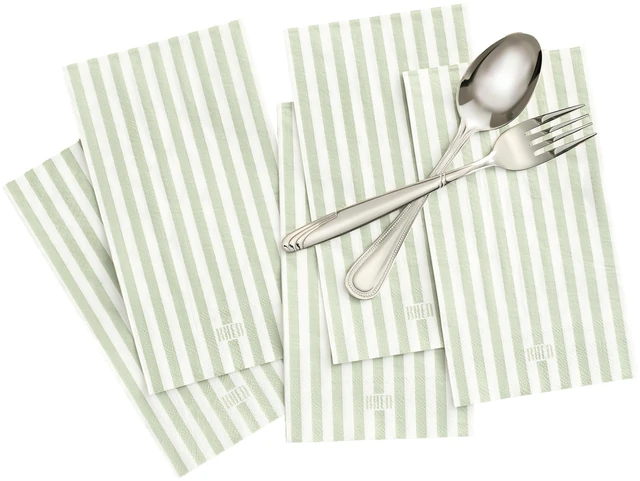 Main image of Striped 100-Count Luxury Disposable Napkins, European Stripes Design Green | 2-Ply Tableware, Linen-Feel Paper Guest Towels, Elegant Soft & Absorbent Hand Towel, Party Napkin or Placemats 15.75"x13" -