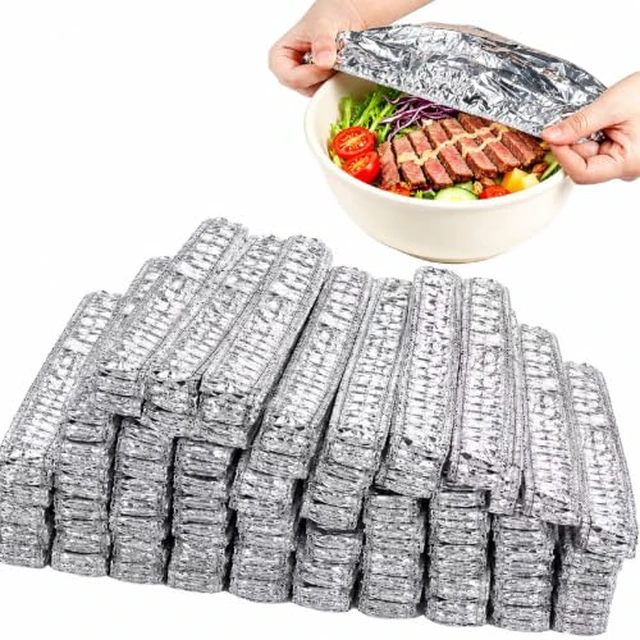 Alt view image 3 of 3 - 50 PCS Aluminum Foil Stretch Elastic Food Covers Fits 4.3"-9.4" Containers