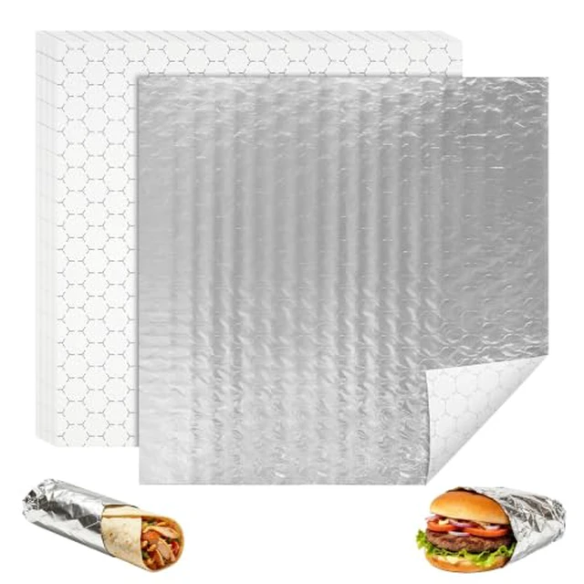 Alt view image 2 of 3 - 100 Pcs Insulated Sandwich Wrappers, 12x12" Aluminum Foil Sheets
