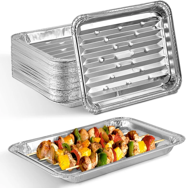 Main image of Disposable Aluminum Foil Broiler Pan (10 Pack) for Oven - Durable Broiling Drip Trays with Ribbed Bottom Surface for BBQ Grill-Like Texture - 13x9 Inch Pans