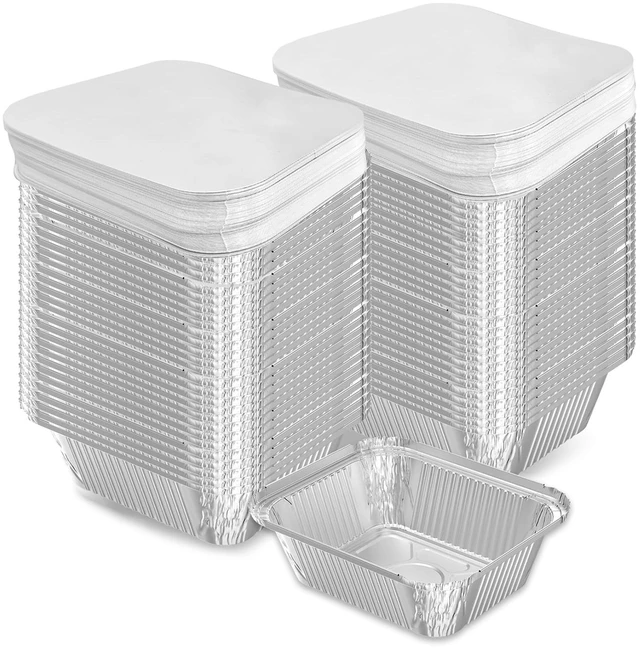 Main image of 100 Pack 1 lb Aluminum Foil Pans with Paper Lids | Take Out Food Containers for Catering, Baking, Roasting Food, Freezer Safe