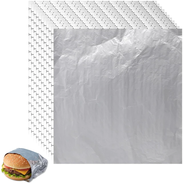 Main image of 200 Pack Insulated Foil Sheets, 12"x12" Sandwich Wrapping Paper, Pre-Cut Aluminum Foil Sheets for Food, Greaseproof Burrito Wraps, Heat Retention for Hamburgers, Hot Dogs, and Takeout