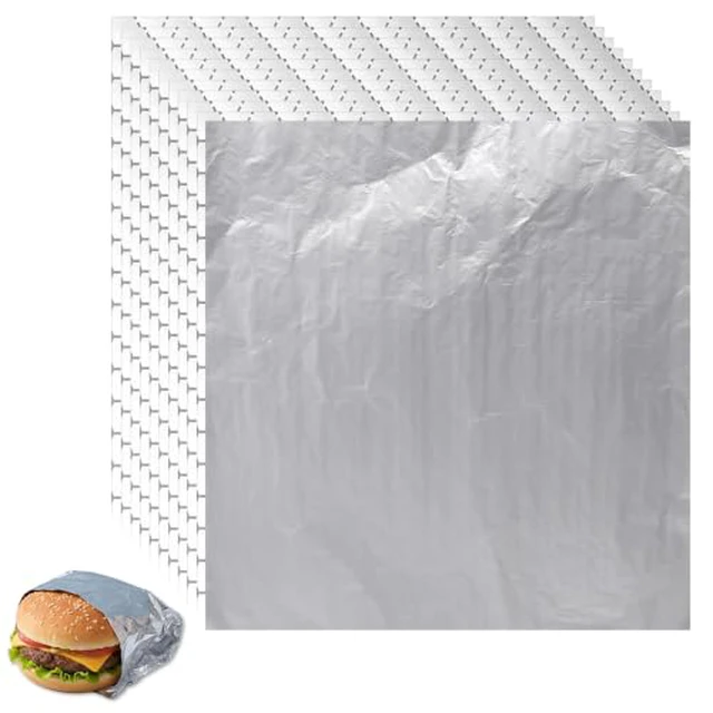 Alt view image 2 of 2 - 200 Pack Insulated Foil Sheets, 12"x12" Sandwich Wrapping Paper, Pre-Cut Aluminum Foil Sheets for Food, Greaseproof Burrito Wraps, Heat Retention for Hamburgers, Hot Dogs, and Takeout