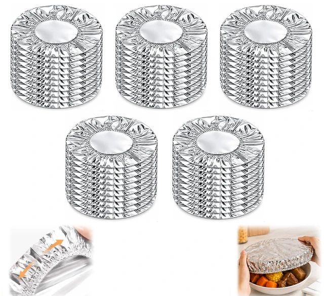 Main image of Foil Food Covers with Elastic Edge, Flexible Food Lids for Bowls, Plates and Containers, Reusable Kitchen Meal Covers for Picnic and Daily Use (20cm, 50pcs)