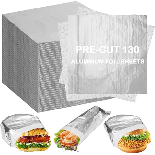 Alt view image 2 of 2 - 130 Pack Insulation Sandwich Wrapping Paper Aluminum Foil Sheets -12" x 12" Pre-Cut Foil Paper- Aluminum Foil Sandwich Wrap Sheets for Sandwich Wraps, Burritos and BBQ