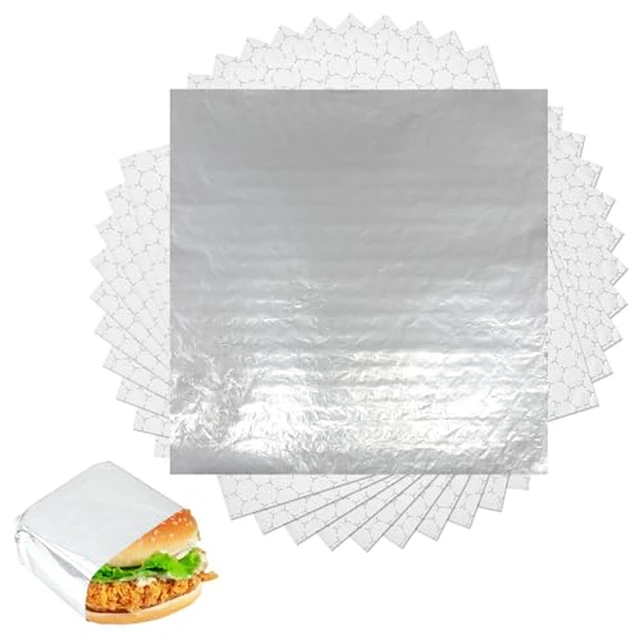 Alt view image 2 of 2 - 200 Pack Premium Insulated Foil Sandwich Wrap Sheets, 12"x12" Pre-Cut Foil Paper for Hot Dogs, Burgers, Burritos, Food Wrapping, Grease-Resistant and Waterproof, Heat & Cold Insulation for Freshne
