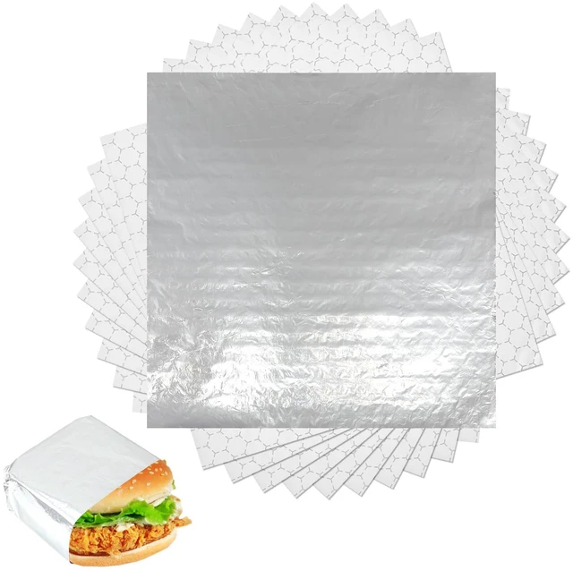 Main image of 200 Pack Premium Insulated Foil Sandwich Wrap Sheets, 12"x12" Pre-Cut Foil Paper for Hot Dogs, Burgers, Burritos, Food Wrapping, Grease-Resistant and Waterproof, Heat & Cold Insulation for Freshne