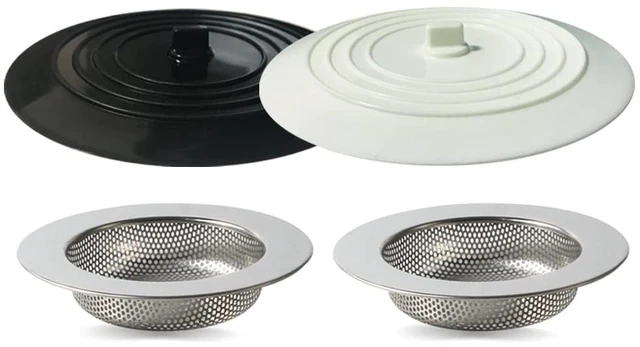 Main image of Seatery 4PCS Kitchen Sink Stopper Strainer, 6 Inch Round Large Silicone Sink Drain Cover Plug, Water Stopper, 4.5 Inch Stainless Steel Sink Strainer, Food Scraps Catcher for Kitchen