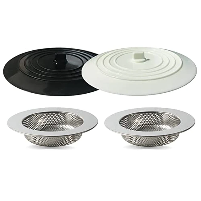 Alt view image 2 of 2 - Seatery 4PCS Kitchen Sink Stopper Strainer, 6 Inch Round Large Silicone Sink Drain Cover Plug, Water Stopper, 4.5 Inch Stainless Steel Sink Strainer, Food Scraps Catcher for Kitchen