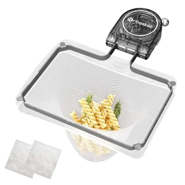 Alt view image 2 of 5 - Sink Strainer with 100 PCS Filter Mesh Bag, Food Waste Filter Basket, Suction Cup Folding Washing Vegetables and Fruits Drying Bag Holder(Grey)