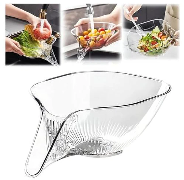 Alt view image 2 of 4 - Multi-functional Drain Basket - 2024 New Fruit Cleaning Bowl with Strainer Container, Kitchen Sink Food Catcher Drainer Rinser Vegetable Washing Filter over the Colander (1PC, Clear)