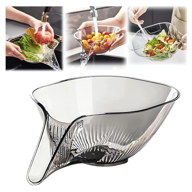 Alt view image 3 of 4 - Multi-functional Drain Basket - 2024 New Fruit Cleaning Bowl with Strainer Container, Kitchen Sink Food Catcher Drainer Rinser Vegetable Washing Filter over the Colander (1PC, Clear)