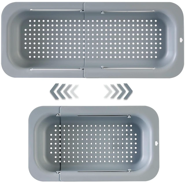 Main image of Extendable Sink Colander Strainer Basket - Wash Vegetables and Fruits, Drain Cooked Pasta and Dry Dishes - Adjustable Over the Sink Colander Collapsible Drainer Basket -Gray