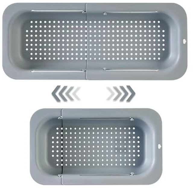 Alt view image 2 of 5 - Extendable Sink Colander Strainer Basket - Wash Vegetables and Fruits, Drain Cooked Pasta and Dry Dishes - Adjustable Over the Sink Colander Collapsible Drainer Basket -Gray