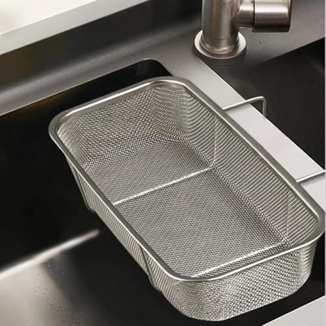 Alt view image 2 of 3 - Stainless Steel Side Sink Drain Strainer Basket, Corner Hanging Sink Strainer Colander Drain Basket, Kitchen Sink Food Waste Filter and Vegetables Fruits Clean (Silver rectangle)
