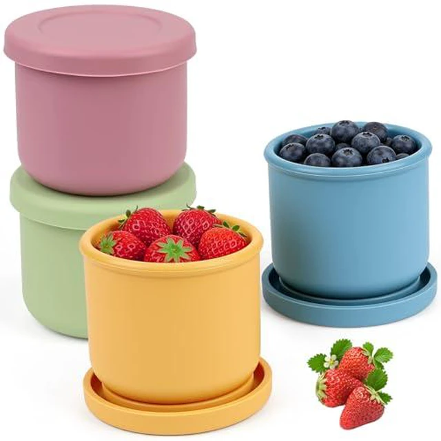 Alt view image 2 of 3 - YQL 4 Pack 8 oz Silicone Snack Containers for Kids, Snack Boxes with Lids