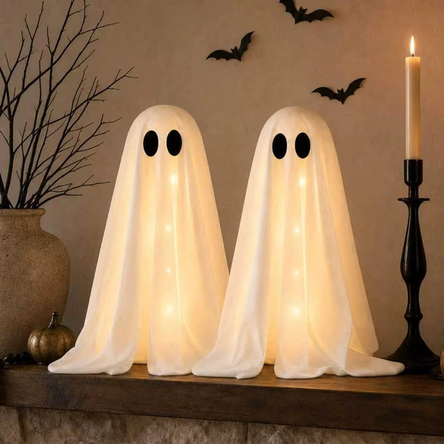 Main image of Halloween Decorations -2 Packs Spooky Light Up Ghosts with Lights | Scary Ghost for Halloween Decor Indoor Party Home Table Room Kitchen and Fireplace Decor