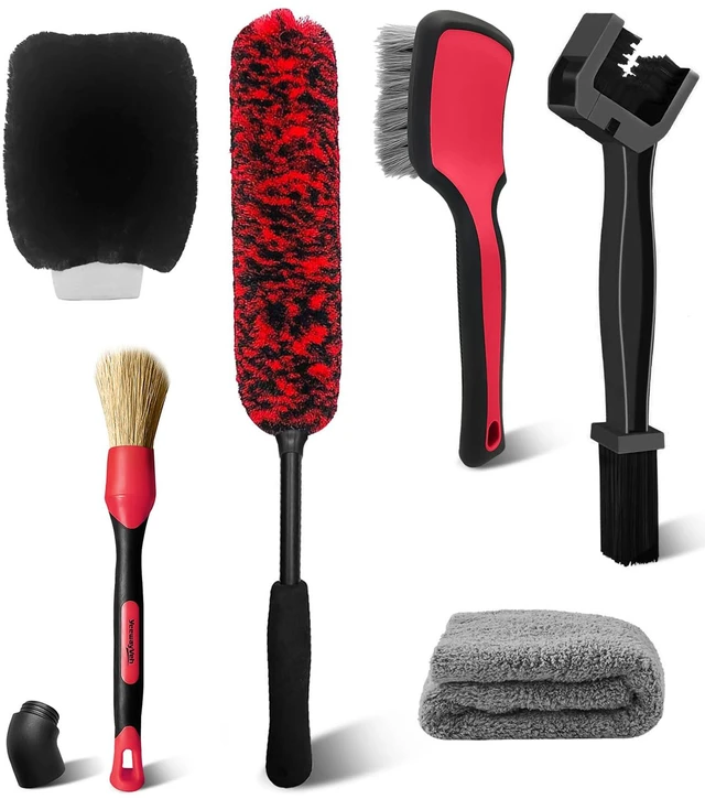 Main image of YeewayVeh 6PCS Motorcycle Cleaning Kit, Bendable Wheel Tire Brush,Black/Red