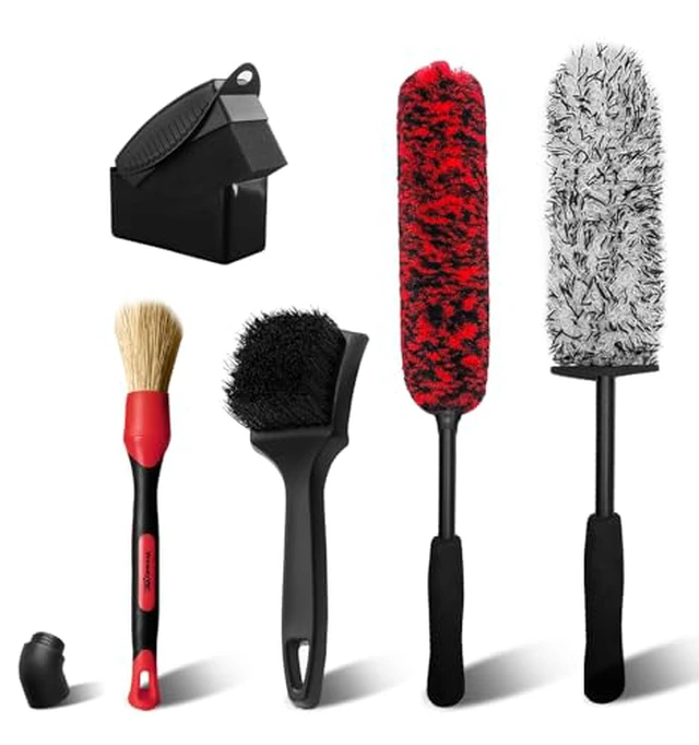 Alt view image 3 of 5 - YeewayVeh 6PCS Motorcycle Cleaning Kit, Bendable Wheel Tire Brush,Black/Red