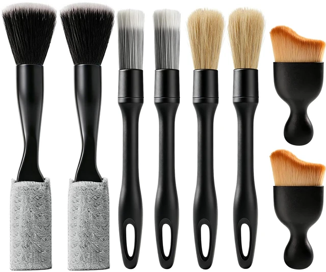 Main image of 8PCS Car Detailing Brush Set, Car Interior and Exterior Soft Bristle Cleaning Brushes, Includes 4 Different Brushes, Multi-use for Auto Detailing, Dashboard, Vents, Wheels and Tires