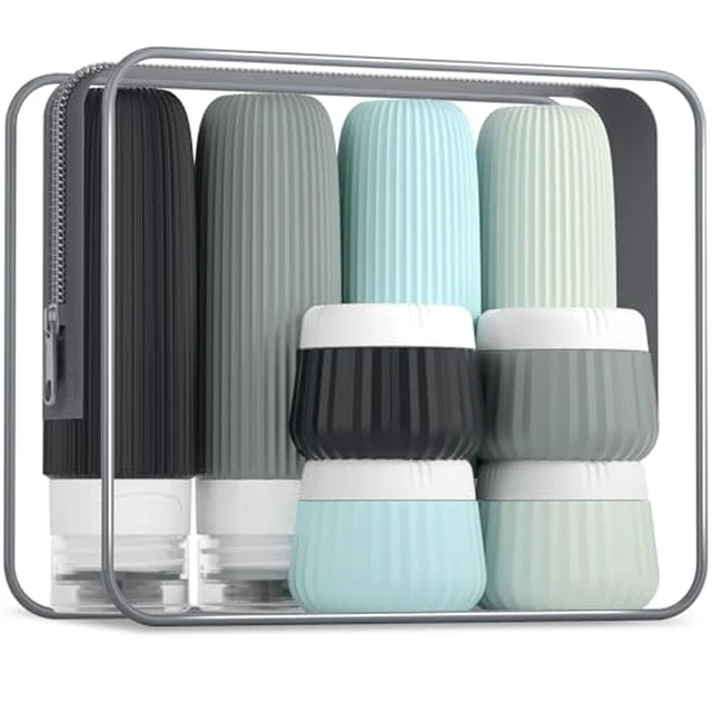 Alt view image 2 of 3 - Travel Bottles - 8 Pack, TSA Approved Travel Size Toiletries, Leak Proof Silicone Squeezable Containers in Clear Bag