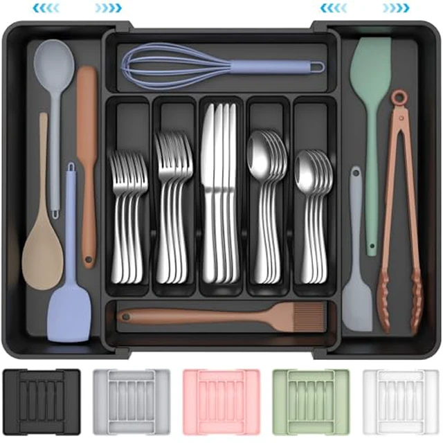 Alt view image 2 of 5 - ukeetap Extra Large Expandable Silverware Organizer, Flatware Tray, Black