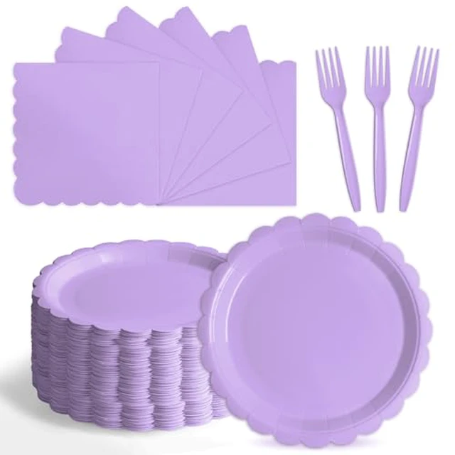 Alt view image 4 of 5 - 105PCS Black Paper Plates & Napkins Set, 7inch Scallope, with Forks