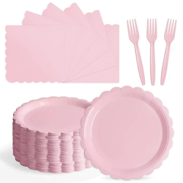 Alt view image 3 of 5 - 105PCS Black Paper Plates & Napkins Set, 7inch Scallope, with Forks