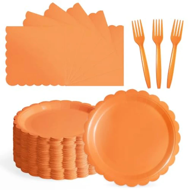 Alt view image 5 of 5 - 105PCS Black Paper Plates & Napkins Set, 7inch Scallope, with Forks