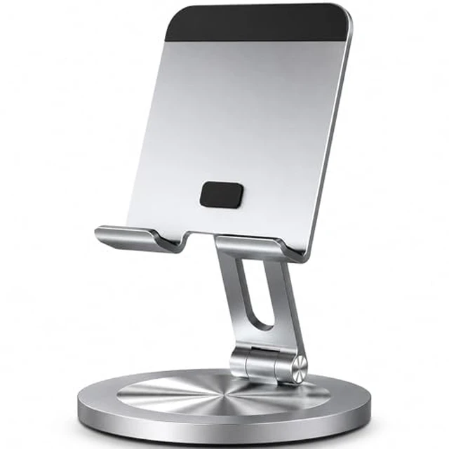 Alt view image 2 of 5 - Phone Stand for Desk, 360° Rotating Dual Adjustable Foldable Cell Phone Holder, Heavy Solid All-Aluminum Base Anti-Slip Stable Support for Home Office Study, Fits iPhone Galaxy 4-8" Phones