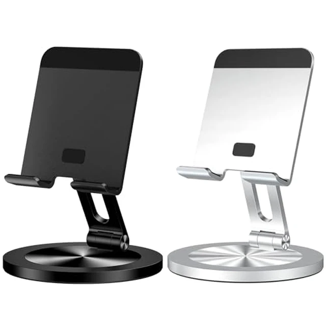 Alt view image 3 of 5 - Phone Stand for Desk, 360° Rotating Dual Adjustable Foldable Cell Phone Holder, Heavy Solid All-Aluminum Base Anti-Slip Stable Support for Home Office Study, Fits iPhone Galaxy 4-8" Phones