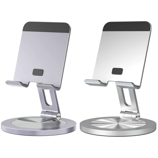 Alt view image 4 of 5 - Phone Stand for Desk, 360° Rotating Dual Adjustable Foldable Cell Phone Holder, Heavy Solid All-Aluminum Base Anti-Slip Stable Support for Home Office Study, Fits iPhone Galaxy 4-8" Phones