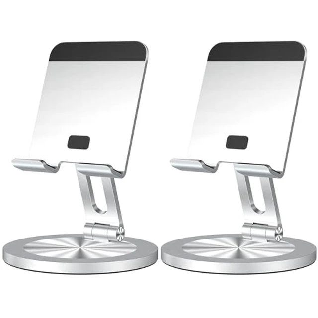 Alt view image 5 of 5 - Phone Stand for Desk, 360° Rotating Dual Adjustable Foldable Cell Phone Holder, Heavy Solid All-Aluminum Base Anti-Slip Stable Support for Home Office Study, Fits iPhone Galaxy 4-8" Phones