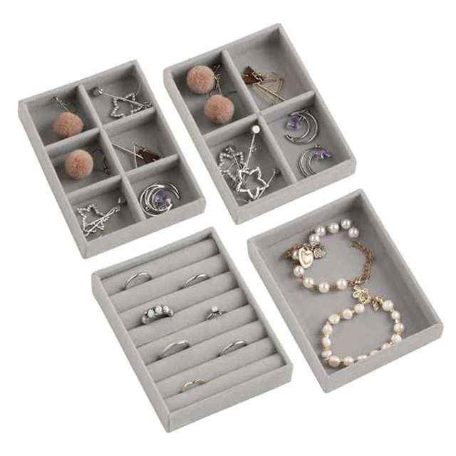 Alt view image 3 of 5 - Frebeauty Small Jewelry Organizer for Drawer,Set of 4 Velvet Jewelry Trays