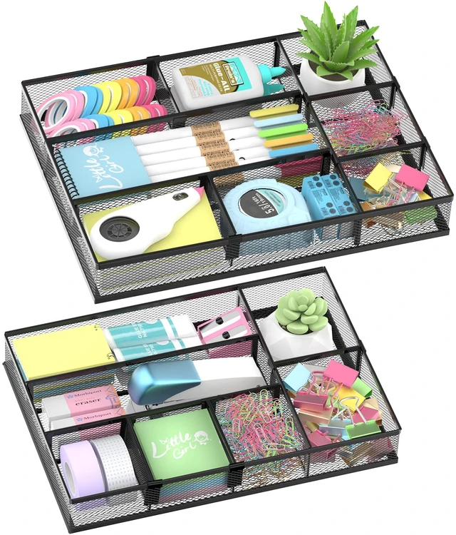 Main image of SUPEASY 2 Pack Desk Drawer Organizer with Adjustable Dividers, Black