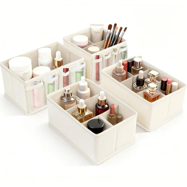 Alt view image 2 of 5 - Cosmetic Storage Bins Makeup Organizer, Adjustable Multifunction Storage Box Desk Drawer Divider for Makeup Brushes, Bathroom Countertop or Dresser, Set of 3 (Grey)