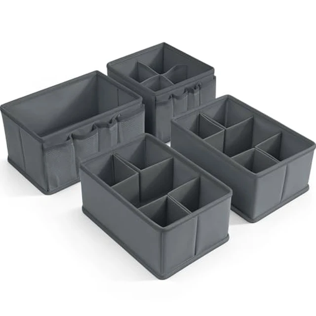 Alt view image 4 of 5 - Cosmetic Storage Bins Makeup Organizer, Adjustable Multifunction Storage Box Desk Drawer Divider for Makeup Brushes, Bathroom Countertop or Dresser, Set of 3 (Grey)