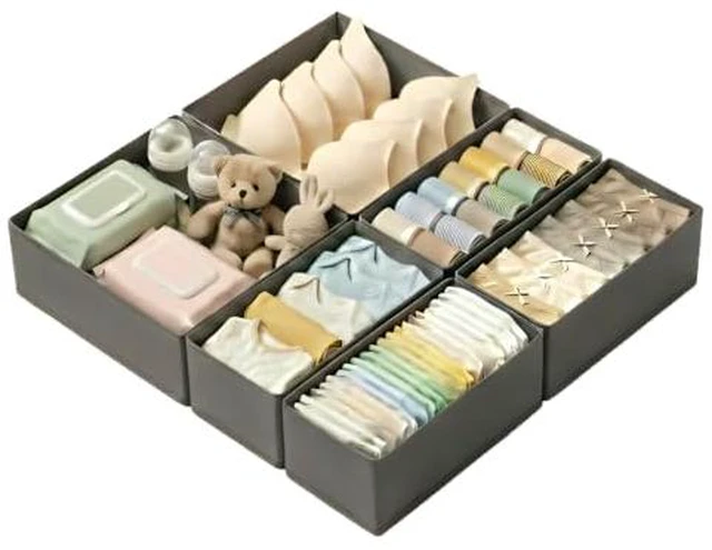 Alt view image 4 of 5 - Drawer Organizer Set 4 Pack - Foldable Fabric Storage Bins with Zipper Bottom for Underwear Socks Bras Baby Clothes - Closet Dresser Organizers Dividers for Bedroom Nursery, Beige