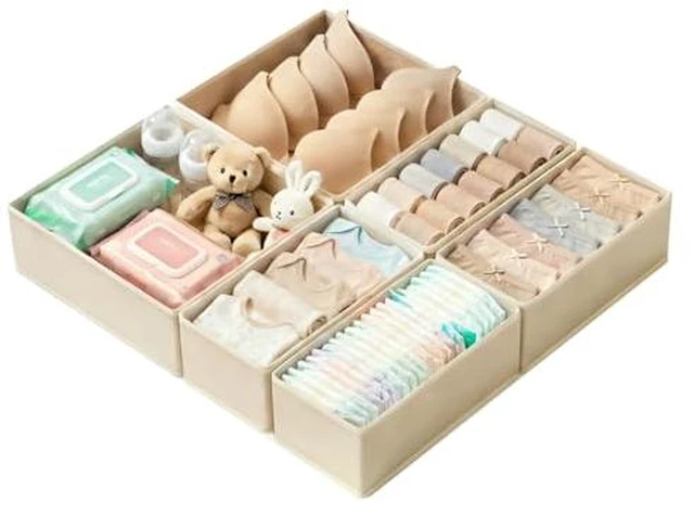 Alt view image 3 of 5 - Drawer Organizer Set 4 Pack - Foldable Fabric Storage Bins with Zipper Bottom for Underwear Socks Bras Baby Clothes - Closet Dresser Organizers Dividers for Bedroom Nursery, Beige