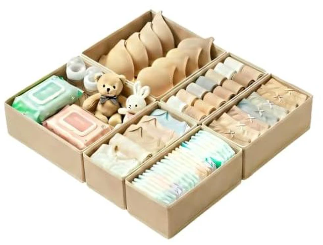Alt view image 5 of 5 - Drawer Organizer Set 4 Pack - Foldable Fabric Storage Bins with Zipper Bottom for Underwear Socks Bras Baby Clothes - Closet Dresser Organizers Dividers for Bedroom Nursery, Beige