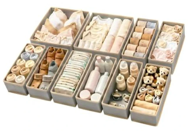 Alt view image 6 of 6 - Drawer Organizer for Clothes & Underwear - 4-Pack Fabric Storage Bins with Zipper Bottom | Bra Drawer Organizer & Sock Organizer for Dresser - Foldable Baby Clothes Organizer Set, Grey