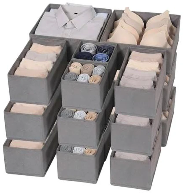 Alt view image 2 of 2 - Garvee Drawer Organizer Clothes, Set of 18 Dresser Organizer Bins for Baby Clothes, Underwear, Bra & Sock, Foldable Fabric Closet Drawer Divider Organization for Bedroom, Nursery, Grey