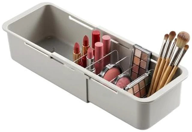 Alt view image 2 of 3 - Li&Zhao Drawer Organizer- Adjustable Storage Bins with 5 Dividers, Gray Clear Drawer Organizer for Kitchen, Bedroom, and Office, Expandable clear organizer bins for Makeup, Utensils, and Gadgets
