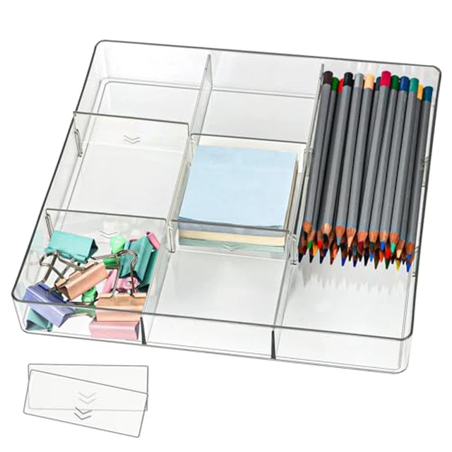 Alt view image 3 of 3 - ZEXALOR Adjustable Clear Drawer Organizer, Plastic Drawer Divider Tray with Removable 9 Sections for Desk,Bathroom,Office,Makeup,Junk